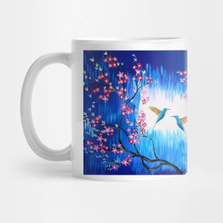 Blue, Cherry Blossoms and Hummingbirds Mug